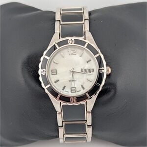 Bongo BG2135 Black Silver Tone Watch MOP Dial Y2K Bracelet Watch 30mm